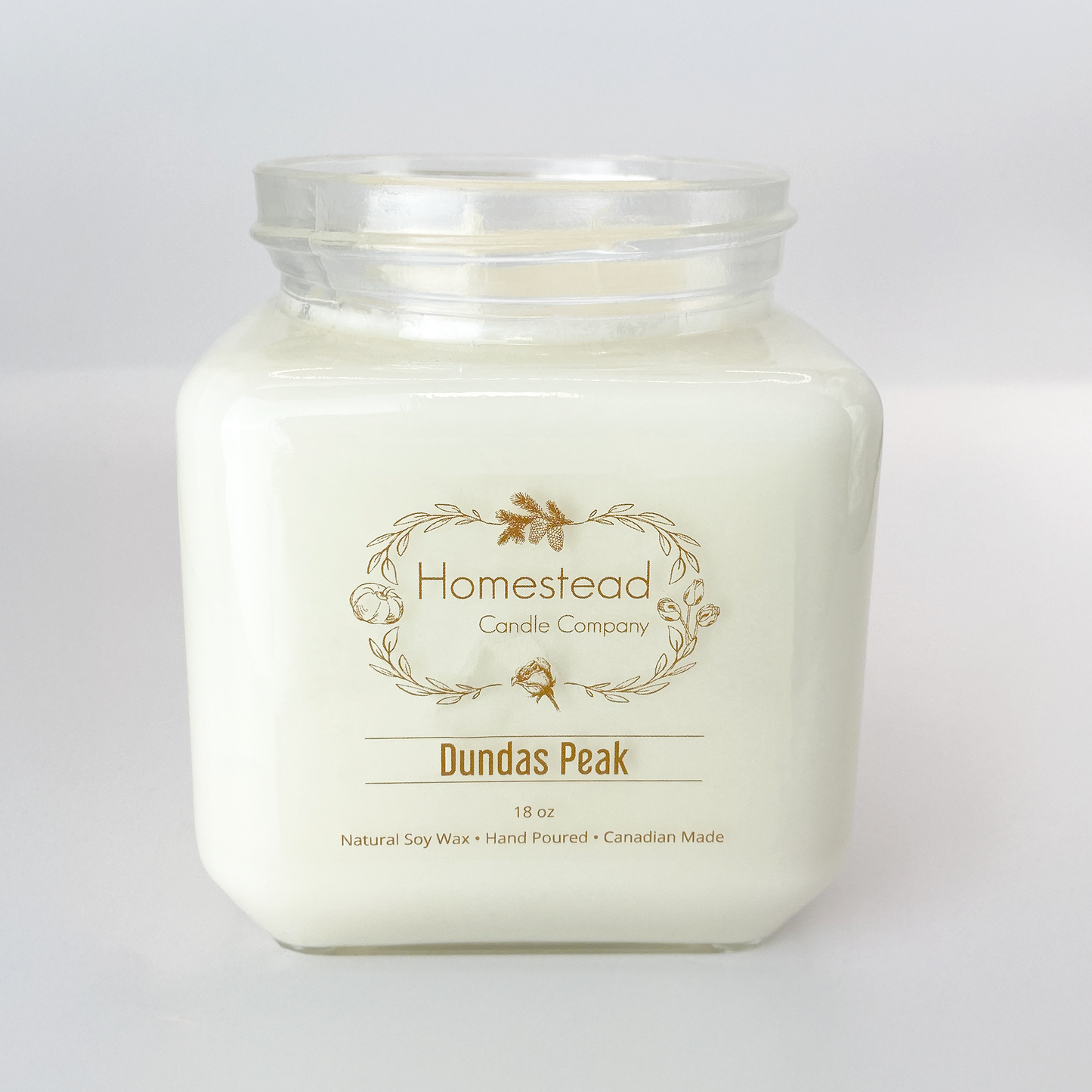18 ounce soy wax candle names "Dundas Peak". Candles made in Dundas Ontario that represent Downtown Dundas.